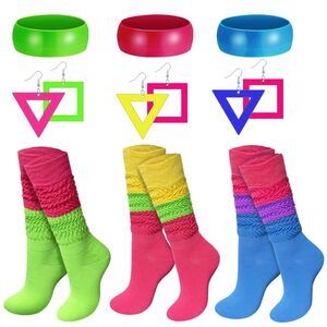 5379 9pcs 80s Accessoriess For Women, Neon Slouch Socks